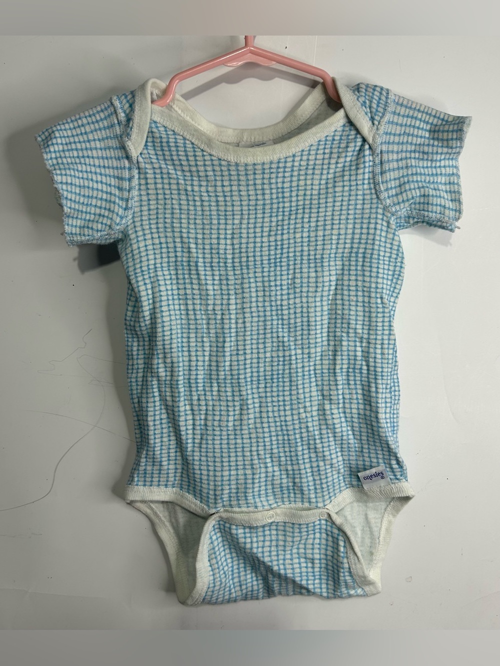 Gerber Vintage Blue Plaid Snap Bottom One Piece Baby Boy Size 12-18 Months
